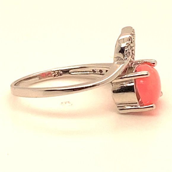 Pink Opal 1.89ct Platinum Finish Solid 925 Sterling Silver Ring - Picture 5 of 7